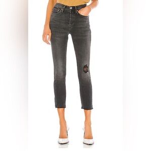 Re/Done High Rise Ankle Crop Distressed Black Jeans - 24